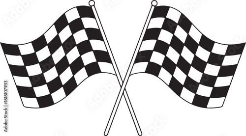 Double crossed checkered racing flag vector illustration for car race.  sports finish line flag silhouette vector set
