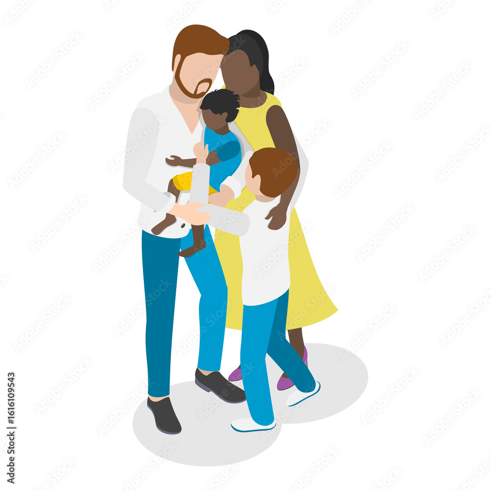 Obraz premium 3D Isometric Flat Illustration of Family Hug. Item 3