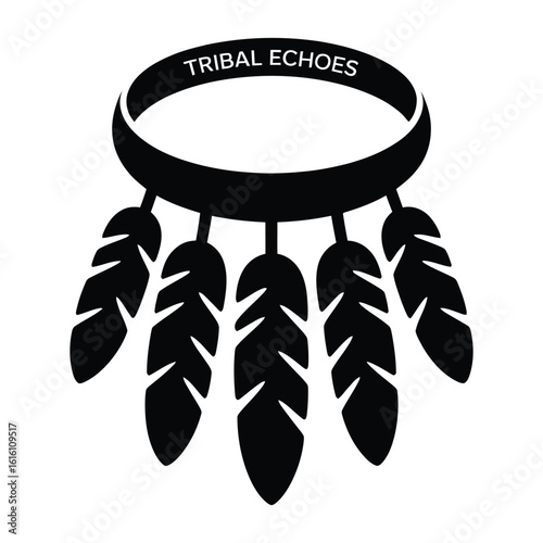 Tribal feather charm icon black