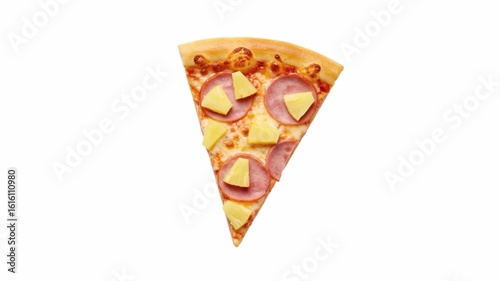 Top view hawaiian pizza slice isolated on white background. 4k animation video.