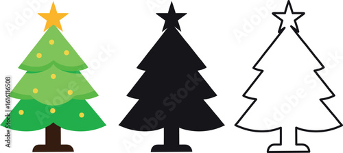 Christmas tree icon with star  set vector, Christmas tree set