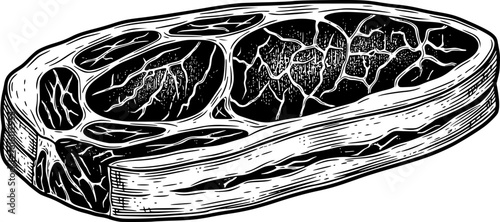 Cut of pork with fat edge drawn in vintage butcher style