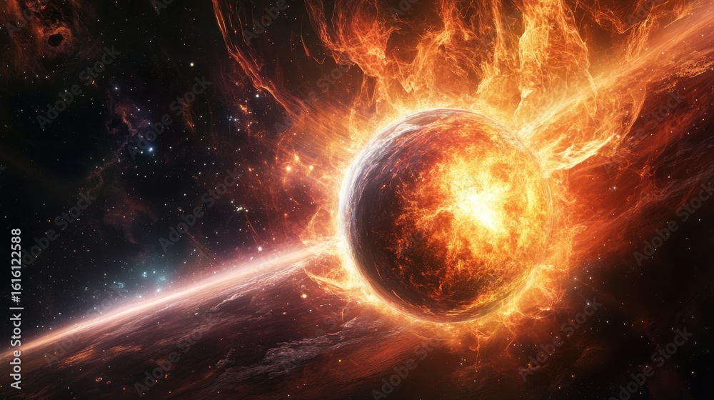 Fototapeta premium A planet being engulfed by a massive supernova explosion