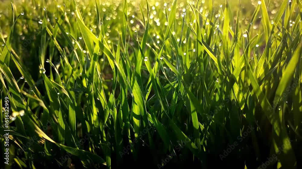 Morning Dew on Grass Close-Up | Sparkling Nature Detail Loop | Sunlit Water Droplets Scene
