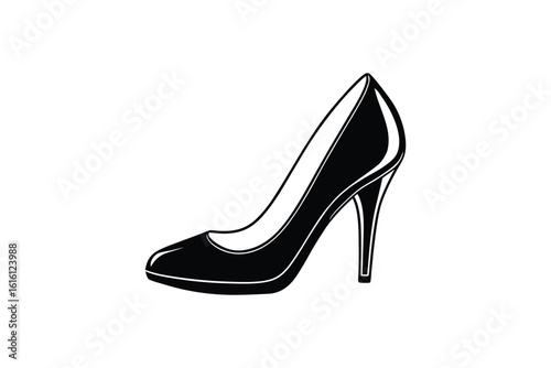 Elegant Black High Heel Shoe Illustration in a Classic Silhouette Style on a White Background silhouette stylish black high