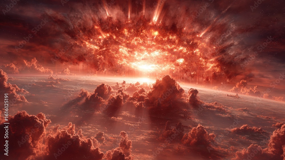 Fototapeta premium Global perspective catastrophe from apocalyptic solar storm eruption