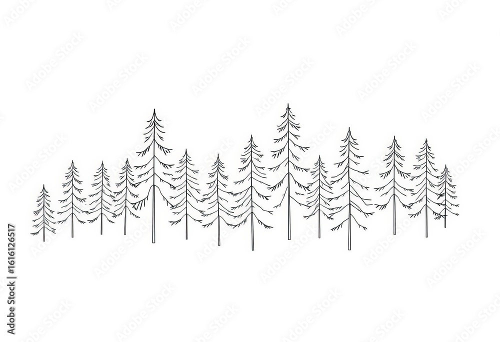 Obraz premium Minimalist CAD line drawing of a fir tree line, isolated on white Ideal for landscape design, outline, clean