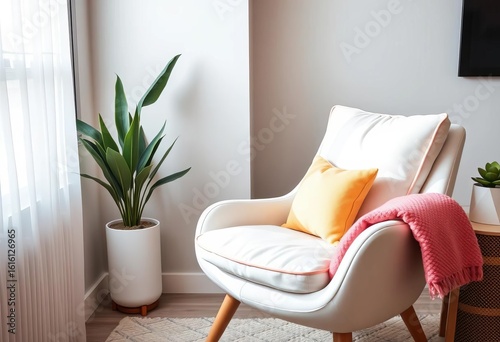 Modern comfy chair, padded seat & back, cozy home furniture, trendy design,  trendy furniture,  white background