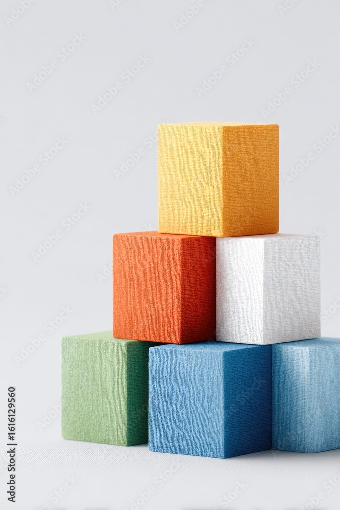 Obraz premium minimalistic arrangement with various colored blocks against plain white background include ample copy space
