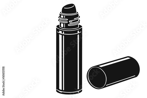 Black Lipstick with Cap Isolated on White.