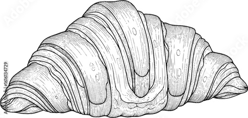 Croissant pastry illustrated with detailed line art design
