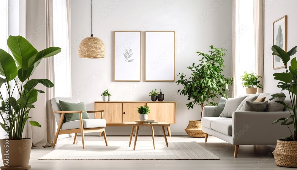 Fototapeta premium Light-filled modern living room with plants