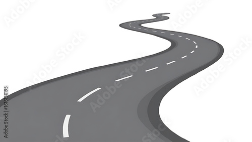 winding road on the road,
Vector illustration of a curved road with white lane markings