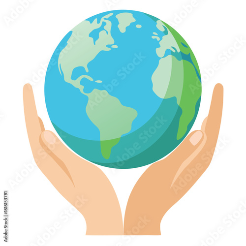 Cartoon Earth Globe Held Gently In Two Hands Symbolizing Earth Protection