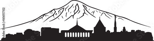 Vector silhouette of Yerevan, includes Mount Ararat outline, Cascade Complex, Armenian city skyline design