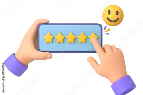 Customer Feedback or Customer experience 3D hand silhouette rating 5 golden stars on transparent background, Vector illustration