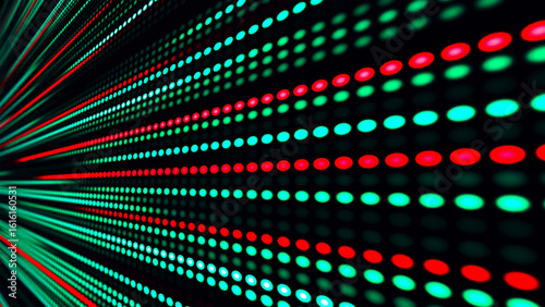 Digital flow. Light dynamics and pixel energy. The illustration shows a bright LED panel where bright multi-colored stripes create the effect of movement and energy. Vector illustration.