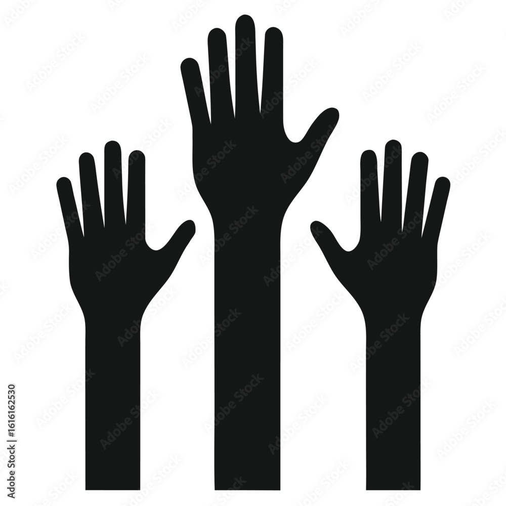 Raised Hands Silhouettes Volunteer Concept Participation with Isolated White Background Raised Hands Silhouettes Volunteer Concept Participation with Isolated White Background