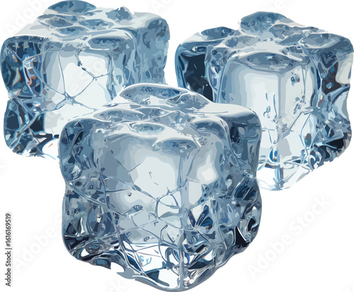 Realistic vector illustration of three ice cubes isolated on white background for refreshing beverages