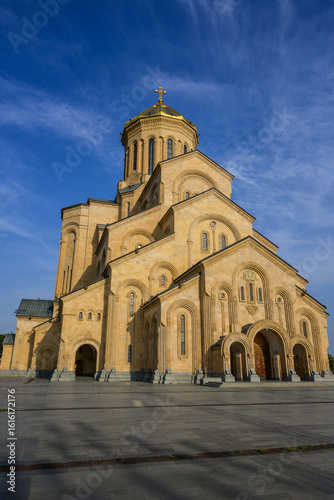 Holy Trinity Cathedral of Tbilisi is also know as Sameba Cathedral. Its neo-Byzantine architecture features a golden dome and impressive scale  reflecting Georgian religious revival.