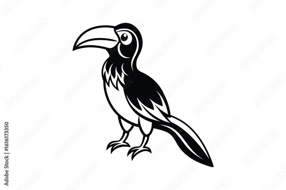 Fototapeta premium Stylized Toucan Illustration with Bold Black and White Design Featuring a Distinctive Silhouette Style on a Clean Background silhouette stylized toucan illustration