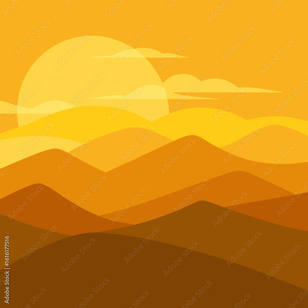 Obraz premium Stylized sunset over rolling hills with clouds