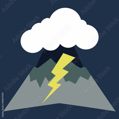 Stormy mountain landscape with lightning strike and clouds