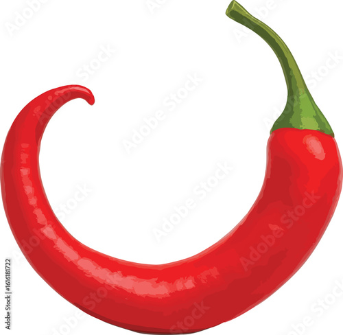 Vibrant illustration of a red chili pepper with a green stem isolated on a white background