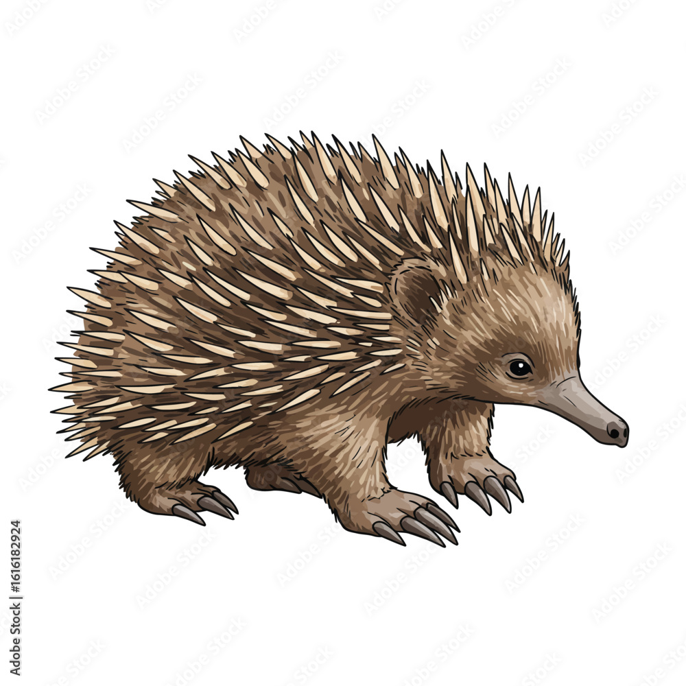 Fototapeta premium Adorable short-beaked echidna illustration isolated on white background wildlife animal