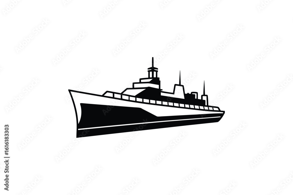 Obraz premium Military Warship Vessel Silhouette Graphic Design bold black and white warship silhouette ideal for nautical themes warship silhouette navy military ship