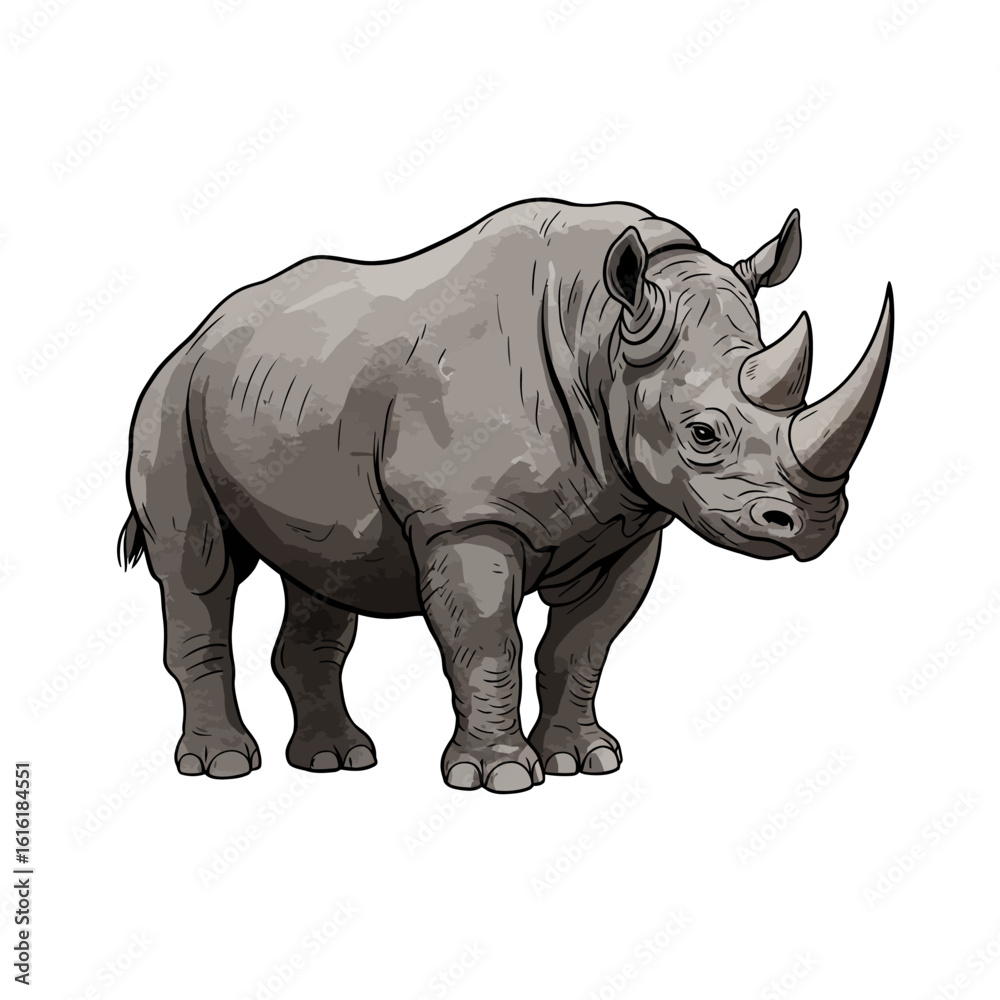 Fototapeta premium Powerful Rhinoceros Illustration Isolated on White Background Wildlife Animal Vector Art