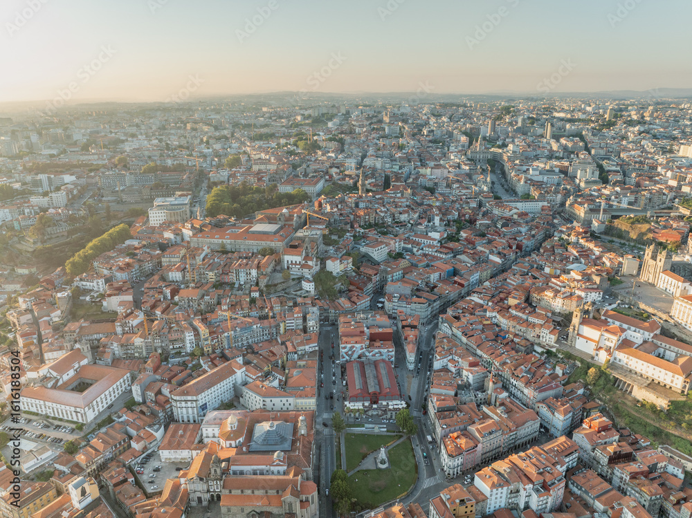 Obraz premium Skyline of Porto City Downtown, Old Town. Portugal. Sightseeing. Drone View