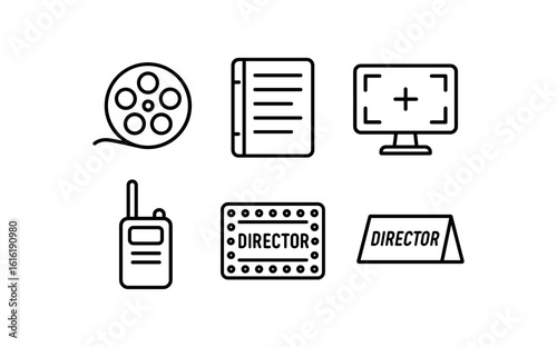 straight perfect stroke icon mono icons style isolated director film reel director shot list binder director camera monitor director walkie talkie director marquee letter director nameplate