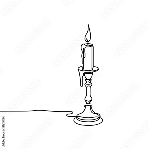 Candle drawing in minimalist style in black and white representing serenity