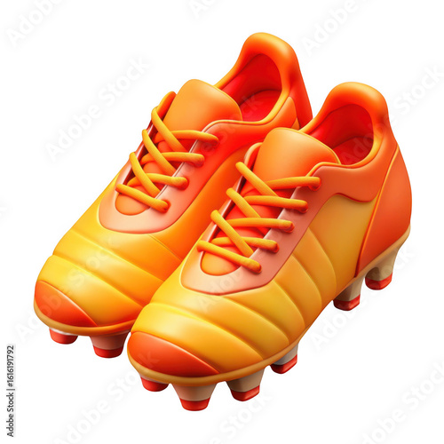 3d vibrant orange soccer cleats isolated on transparent background