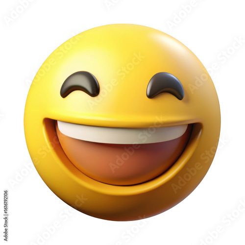 3d happy face emoji with wide smile isolated on transparent background