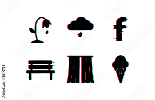 isolated backgond sadness (symbols): wilted flower fading letter lonely bench closed curtain melting ice cream