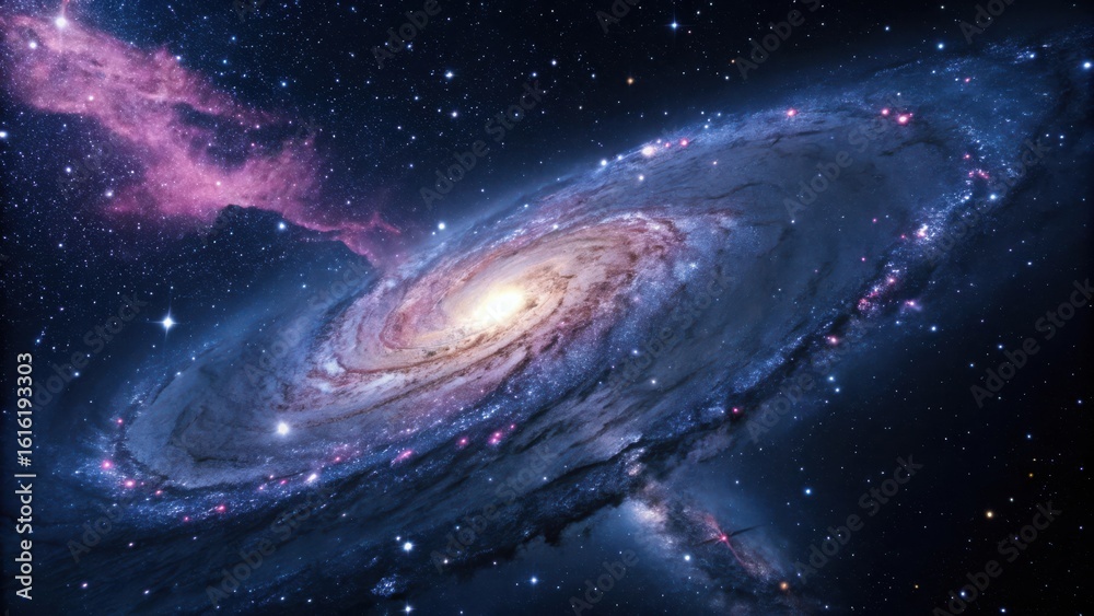 Vast spiral galaxy with nebulae and stars in deep space Vast spiral galaxy with nebulae and stars in deep space