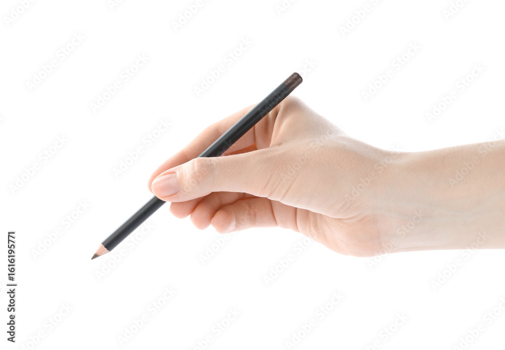 Woman with eyebrow pencil on white background, closeup Woman with eyebrow pencil on white background, closeup