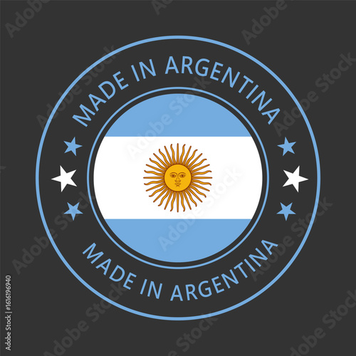 Argentina Made in Stamp in circle with flag Vector template on white background