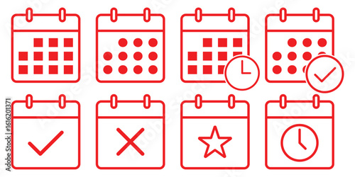 Calendar icon set. calendar planner icons for app, website, ui. reminder organizer event signs. business plan schedule. Reminder organizer event signs, Business plan schedule. calendar liner stroke. 
