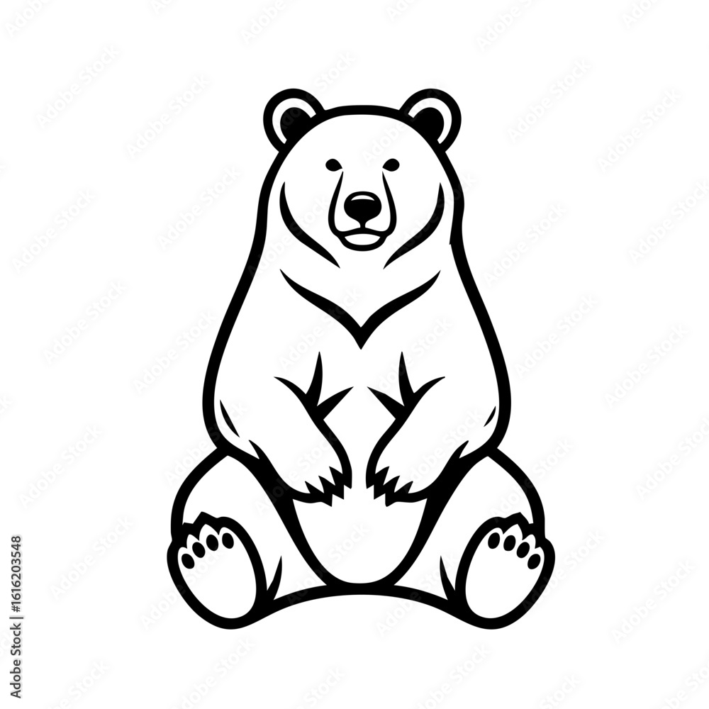 Fototapeta premium Black Bear Silhouette Vector Sitting Upright - Relaxed Minimalist Animal Icon