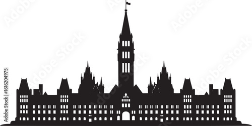 Canadian Parliament Building Silhouette Ottawa Landmark Government Architecture Vector Art