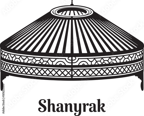 Detailed Shanyrak Vector Illustration Depicting Traditional Kazakh Yurt Crown with Intricate Design