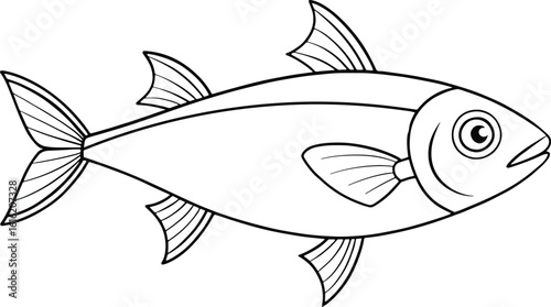 Monochrome sardine fish line drawing perfect for kids coloring pages and fishing related learning materials