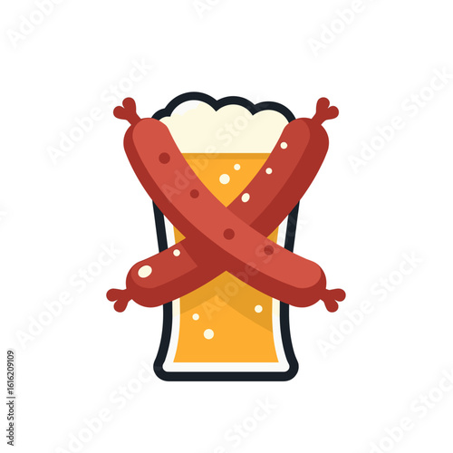 Beer glass crossed with sausages in a fun and playful style
