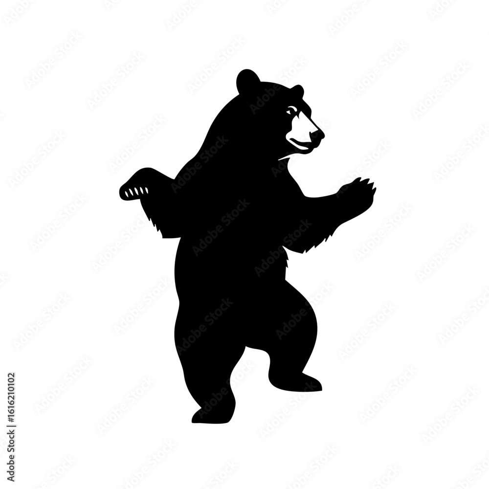 Obraz premium Bear Dancing on Hind Legs Silhouette - Minimalist Black White Wildlife Vector