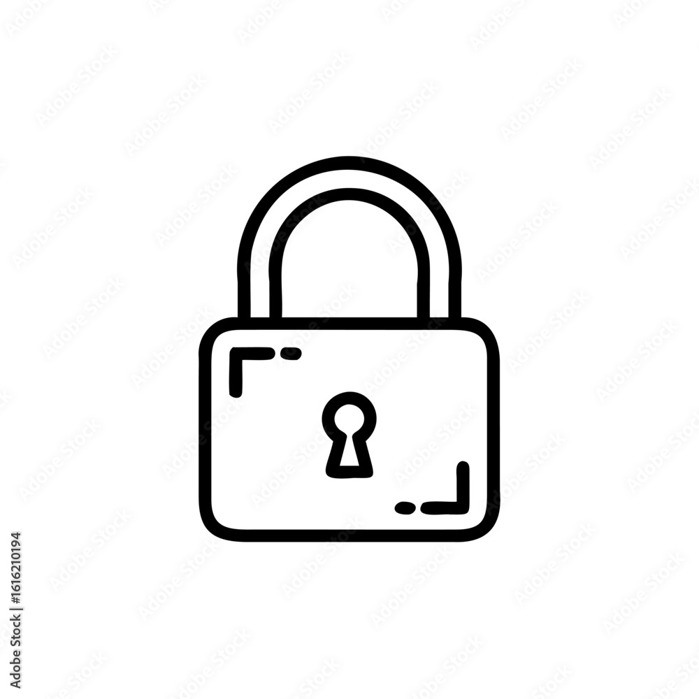 Line art icon a closed padlock with a keyhole symbol security safety Line art icon a closed padlock with a keyhole symbol security safety