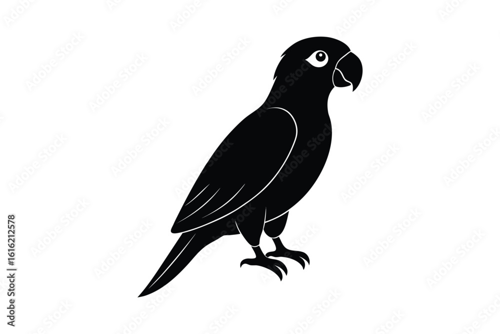 Fototapeta premium Elegant Parrot Illustration in Black Silhouette Style Perfect for Graphic Design and Creative Projects Standing on a White Background silhouette