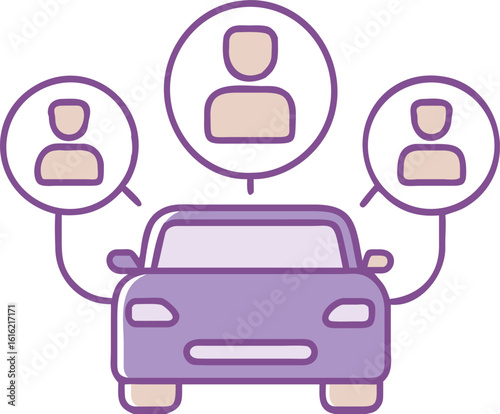 Colored Carpooling Icon. Vector Icon of a Group of People Using One Car. Carsharing. Transport Rental Service
